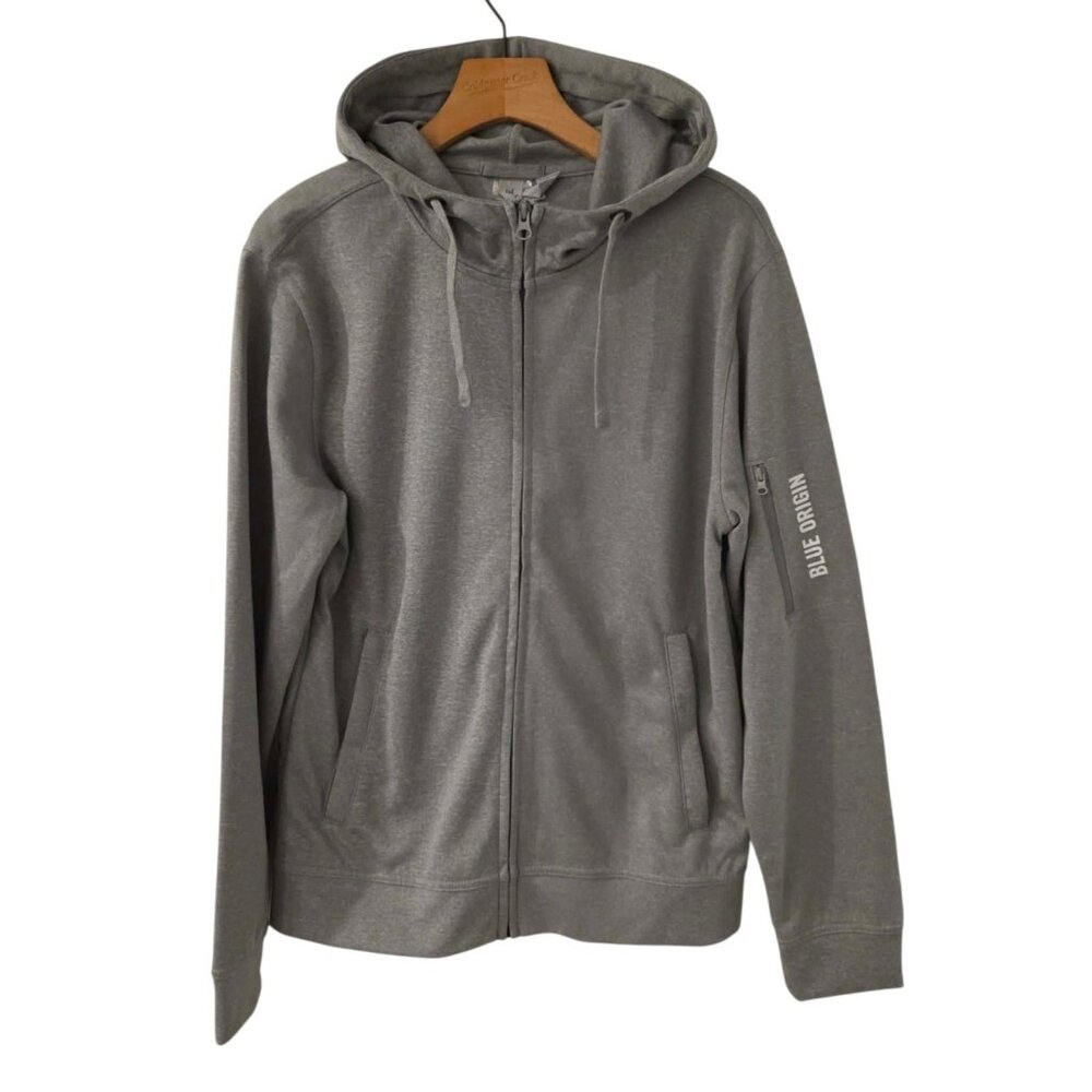 Clique Full Zip Hooded Sweatshirt Blue Origin Logo Gray Activewear Mens Small